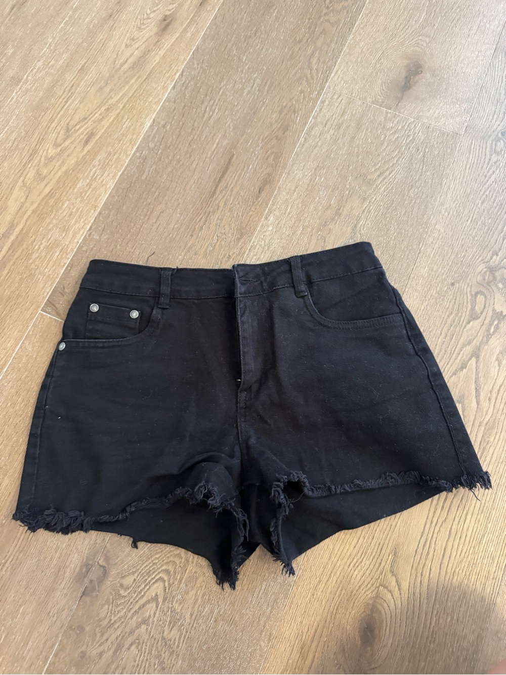 Black Frayed Hem Denim Shorts